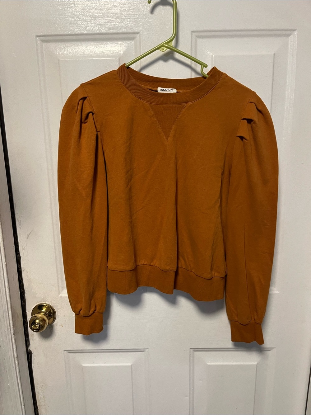 Sugarlips Rust Puff-Sleeve Crewneck Sweatshirt